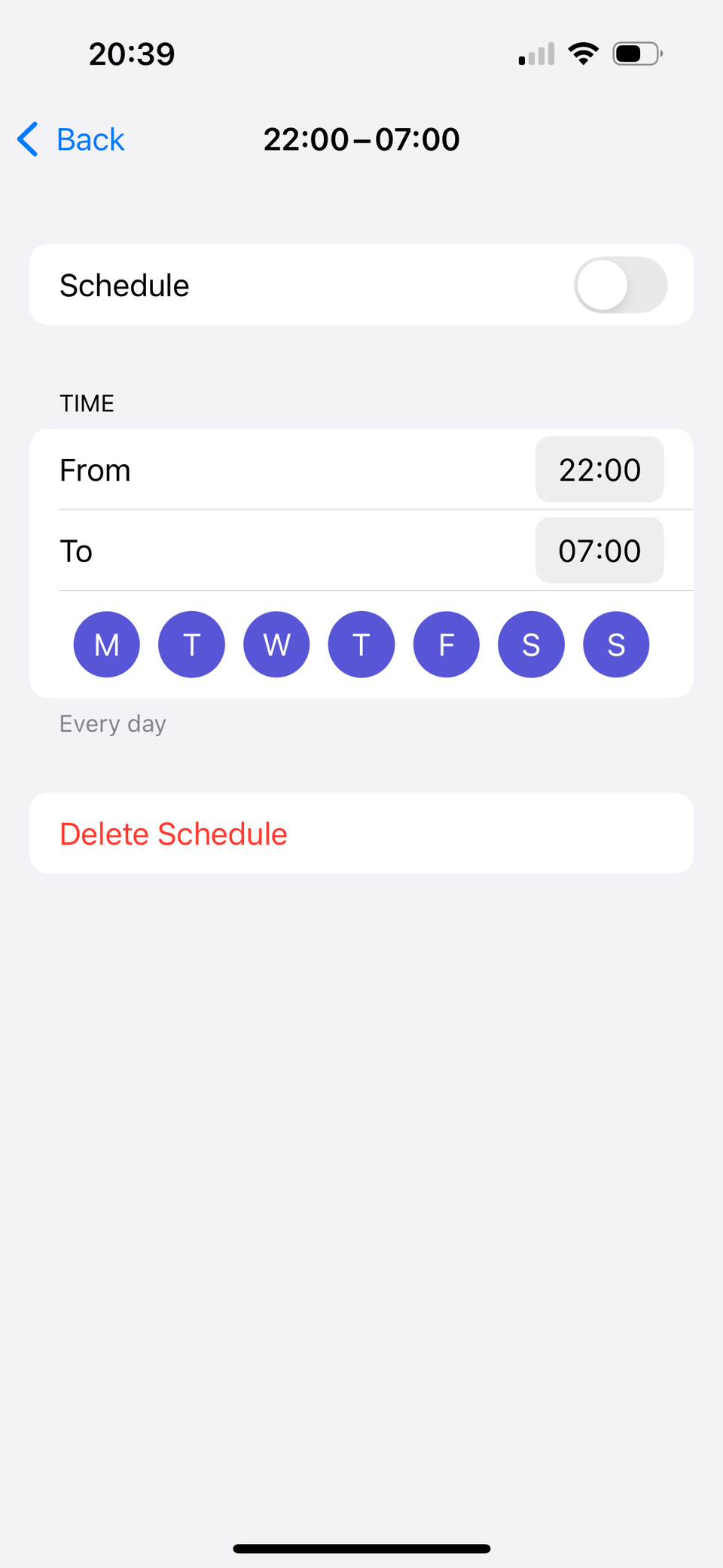Настройка расписания для «Не беспокоить»