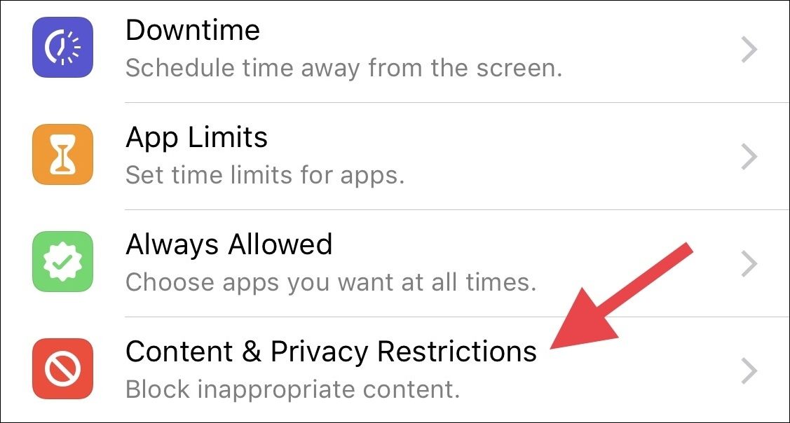 Меню Контент и конфиденциальность в iOS