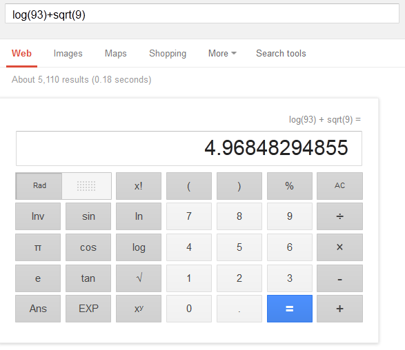 Калькулятор и график внутри результатов поиска