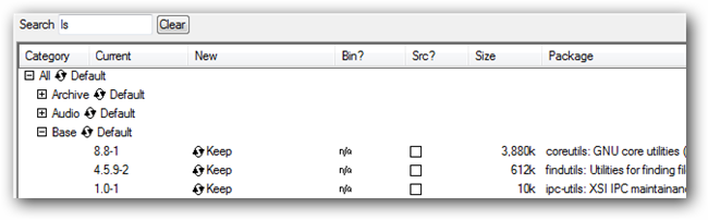 Поиск пакетов в установщике Cygwin