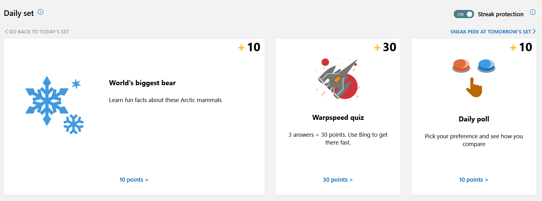 Набор ежедневных заданий Microsoft Rewards