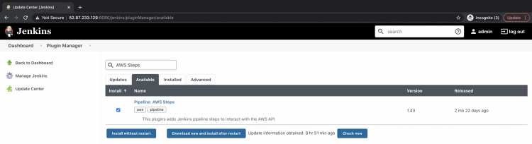 Плагин Pipeline AWS Steps в списке