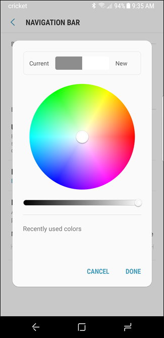 Скриншот: палитра выбора цвета панели