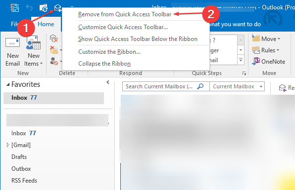 Удаление команды из панели быстого доступа через контекстное меню