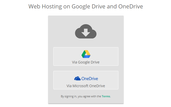 Панель DriveToWeb при выборе Google Drive / OneDrive