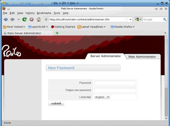 Страница администрирования Railo