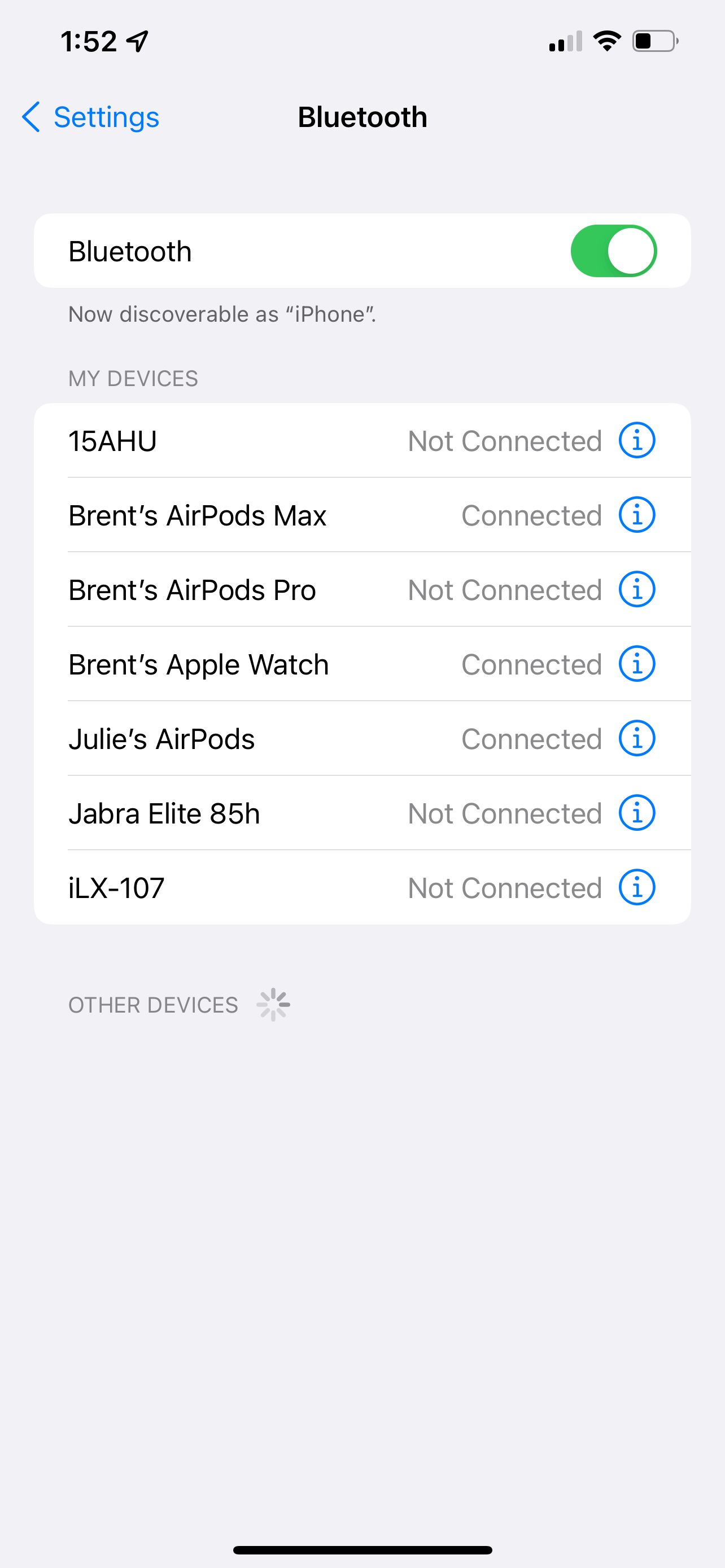 Список Bluetooth-устройств с AirPods