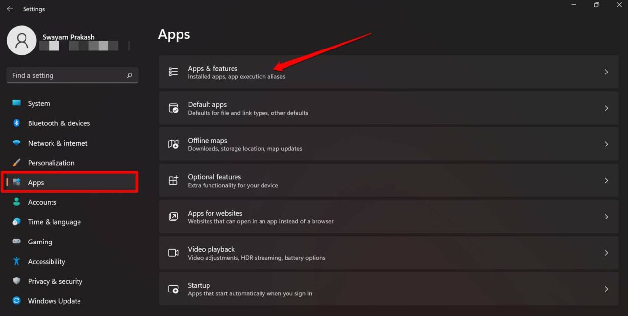 Окно Apps & Features в Windows