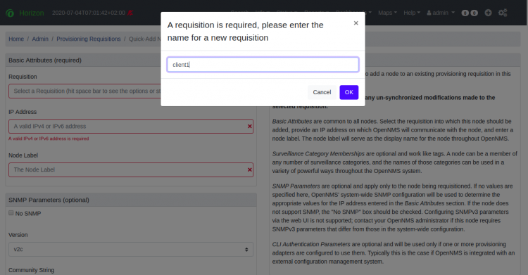 Добавление узла в OpenNMS