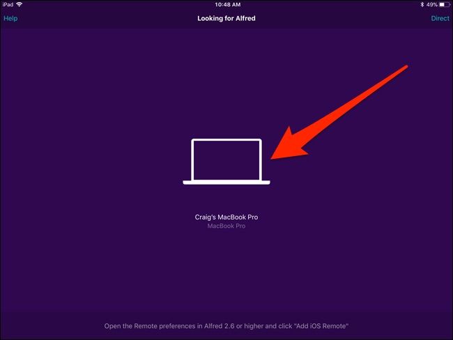 iPhone отображает Mac в списке устройств Alfred Remote