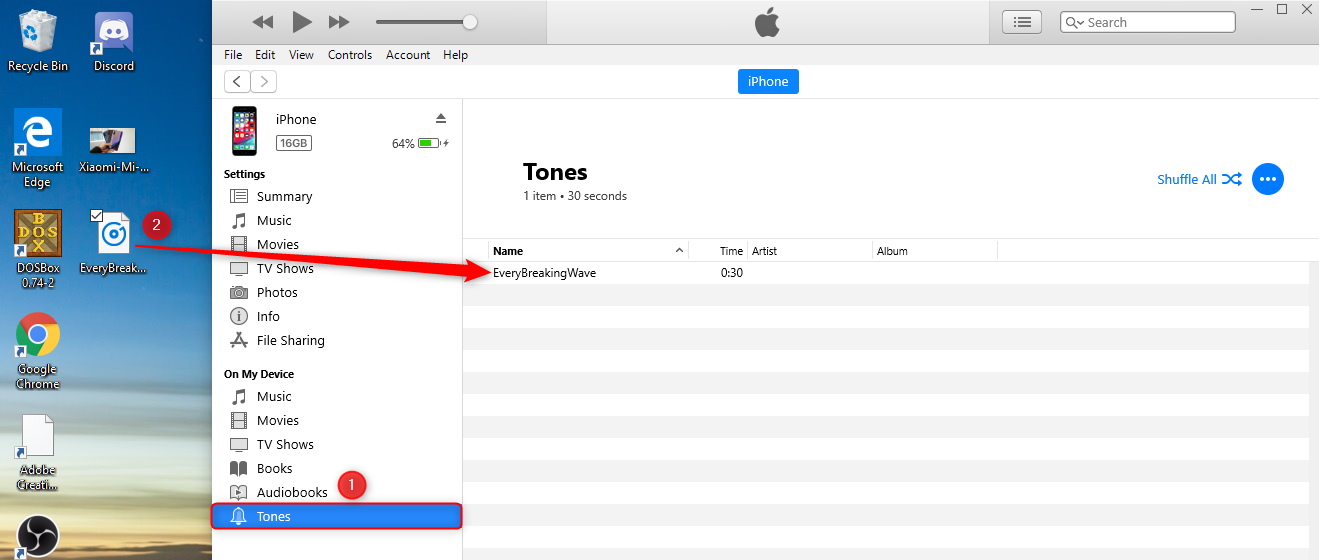 Drag the ringtone to itunes