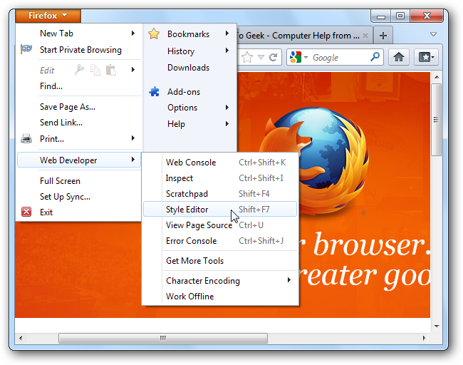 Vue de l’Éditeur de style dans Firefox