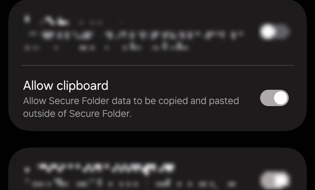 Samsung Secure Folder Clipboard menu