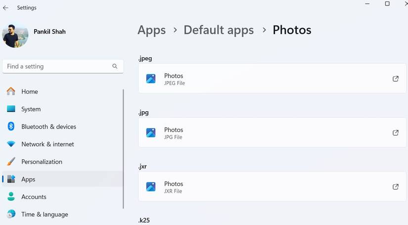 Параметры приложений по умолчанию в Windows 11