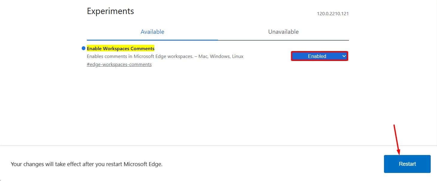 Кнопка Restart на странице Flags.