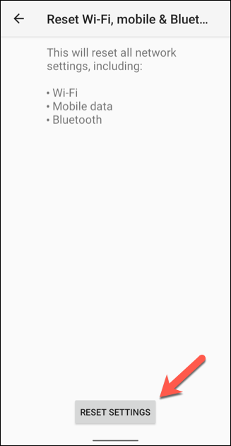 Начало процесса сброса — нажмите 'Сброс настроек'.