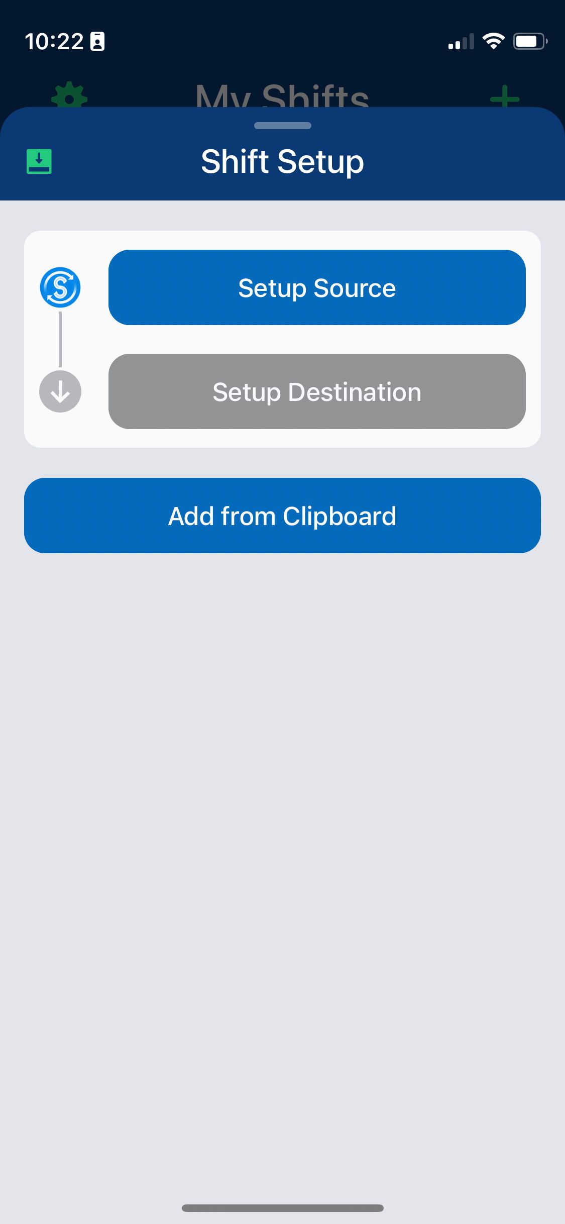 Экран настройки Shift в SongShift