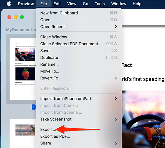 Меню Preview: Файл > Экспорт