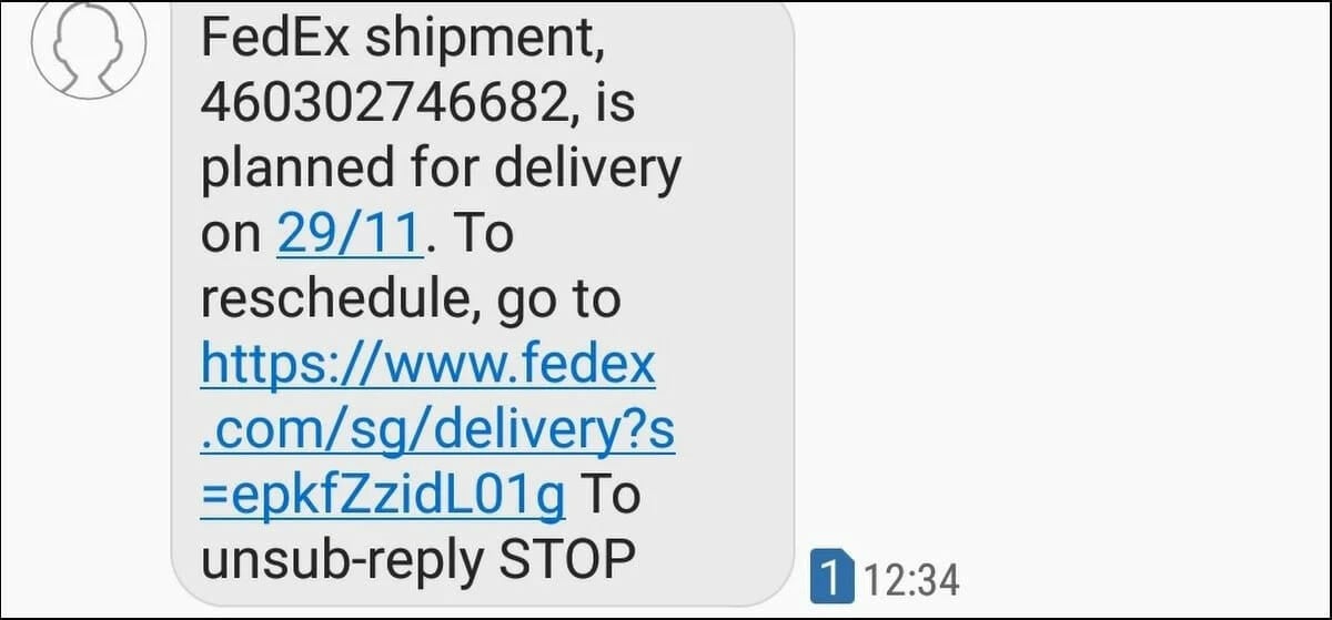 Изображение предупреждения об опасной ссылке в сообщении