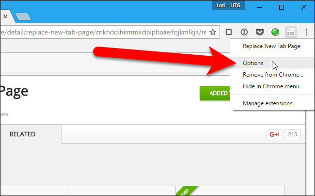 Выбор параметров расширения в Chrome