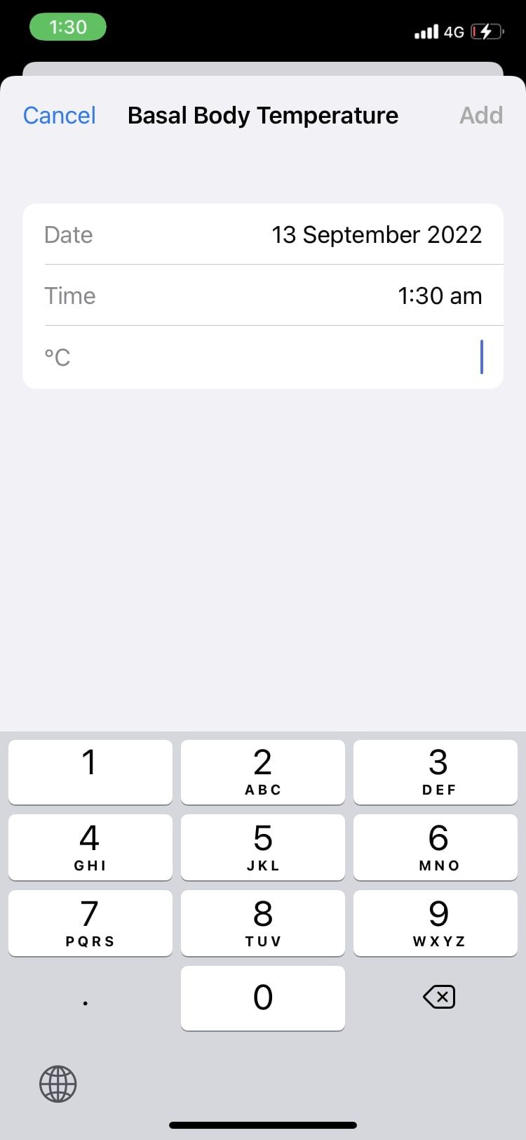 Форма ввода нового значения с полями для даты и значения