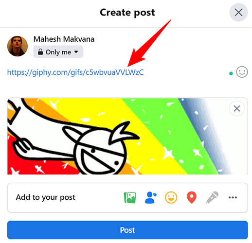 Вставьте ссылку на GIF и дождитесь появления превью.