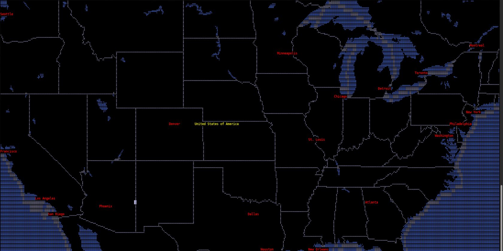 MapSCII в терминале Linux — карты в ASCII