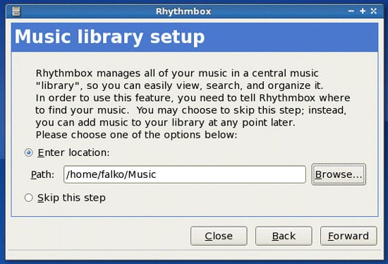 Проверка пути к музыкальной папке в Rhythmbox перед применением