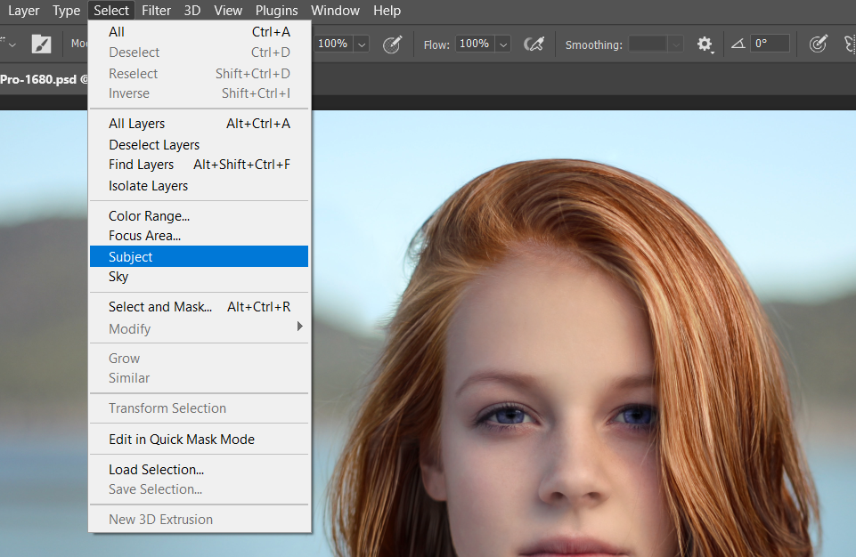 Выделение объекта через Select → Subject