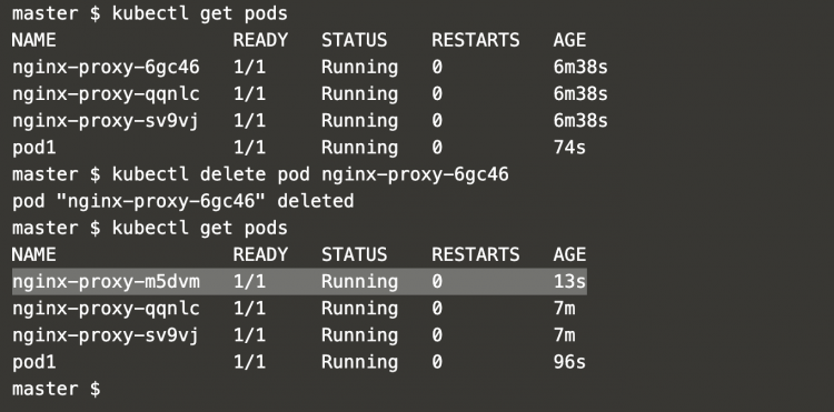При удалении pod ReplicaSet создаёт новый, чтобы восстановить число реплик