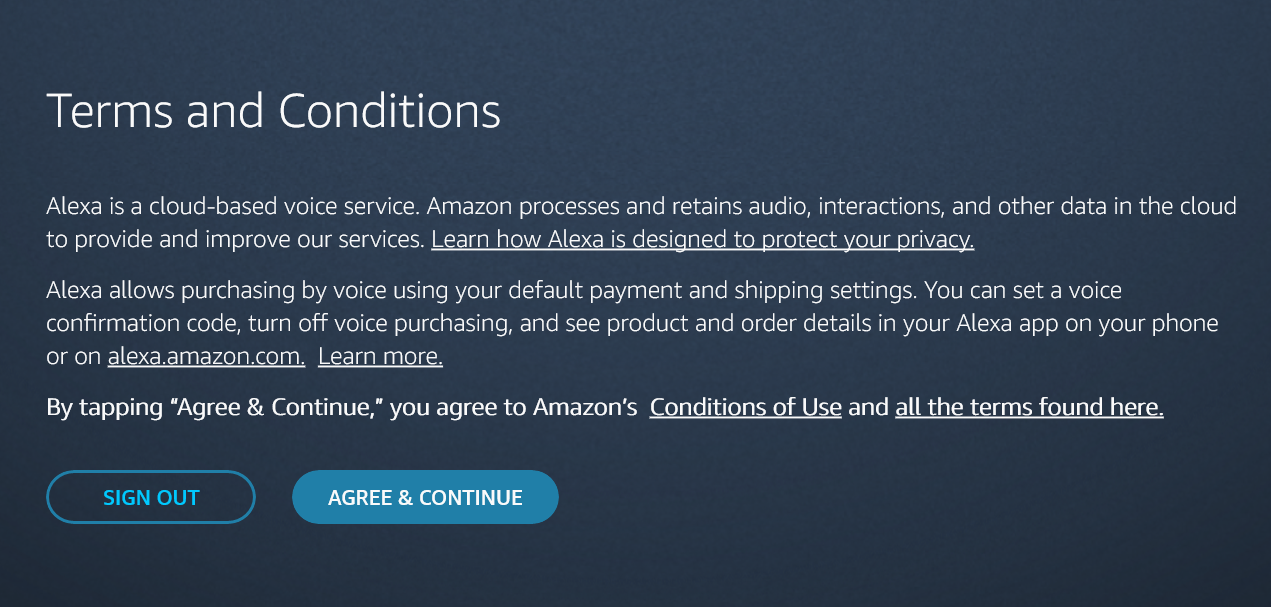 Условия использования Alexa