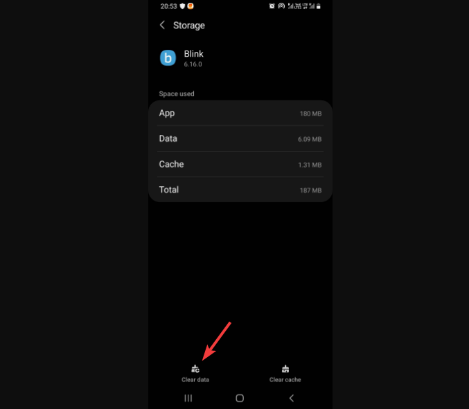 Кнопка очистки данных приложения Blink