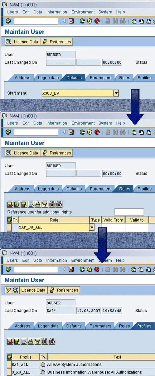 Создание пользователя администратора BW
