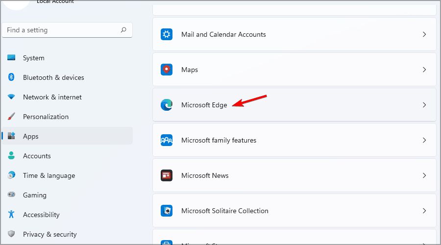 параметры microsoft edge в списке приложений