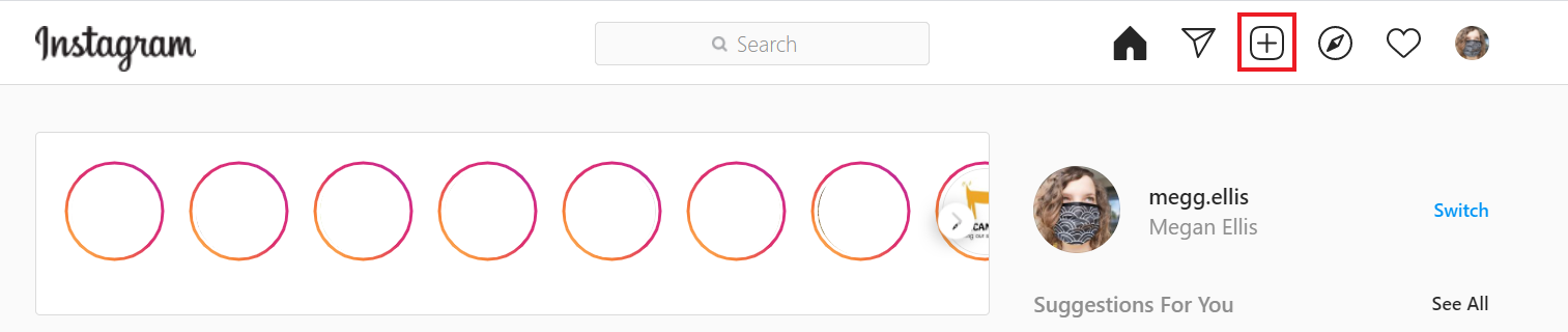 Кнопка загрузки Instagram на компьютере