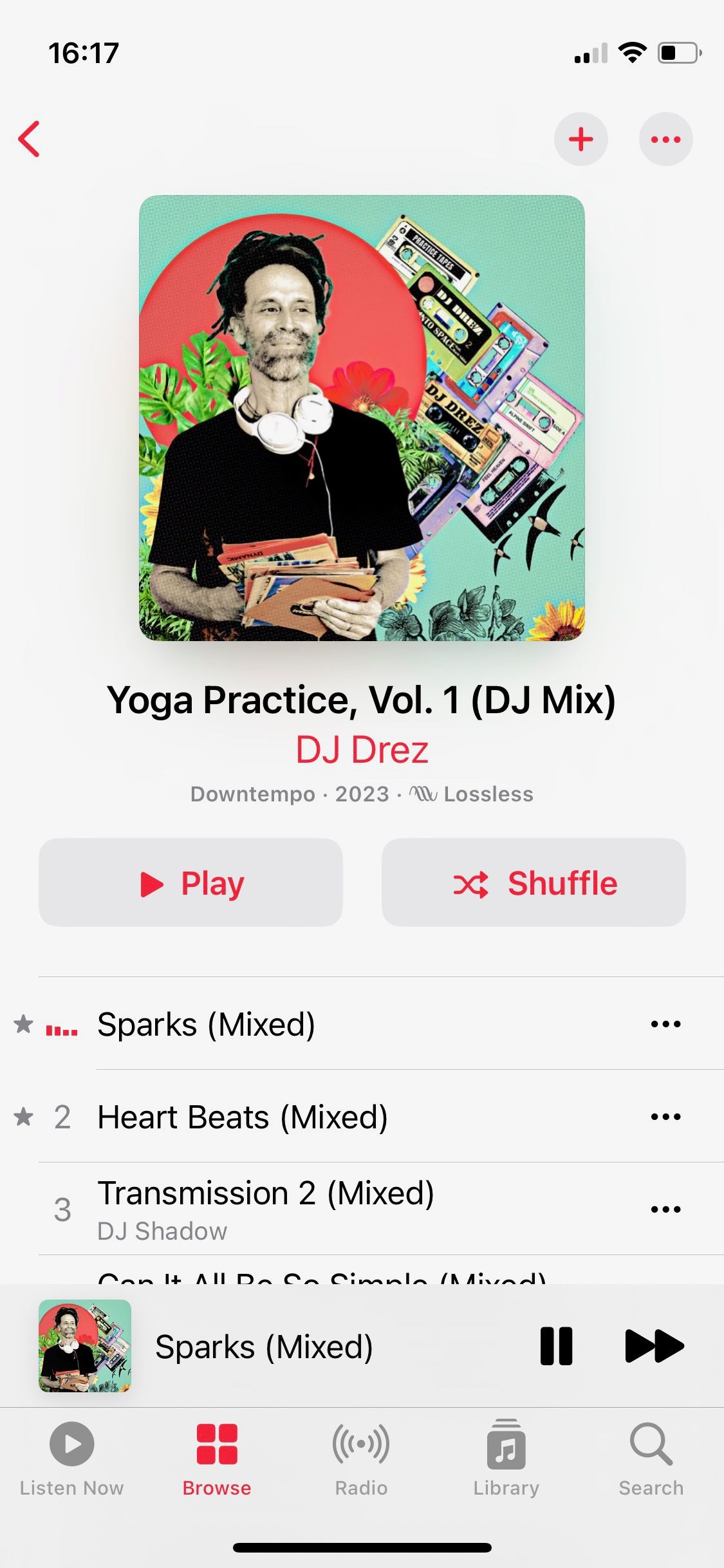 Скриншот Yoga Practice DJ Mix в Apple Music Wellbeing