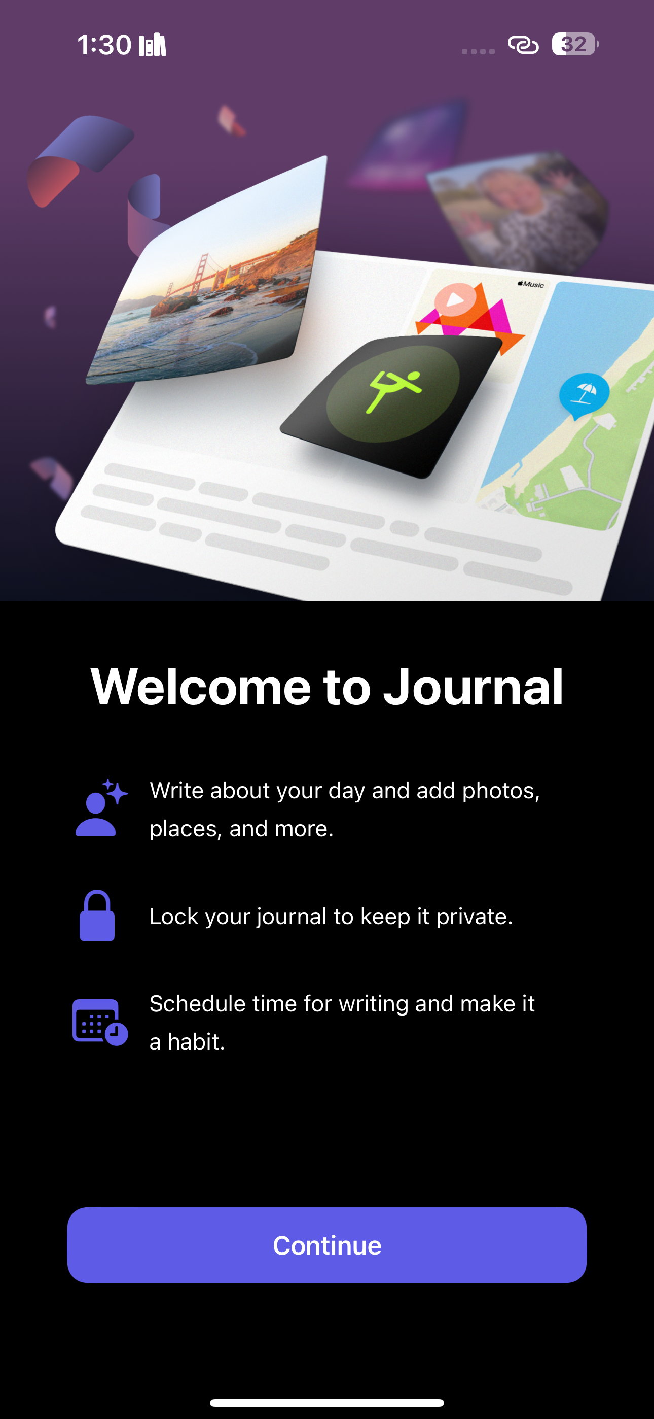 Экран приветствия Journal на iPhone
