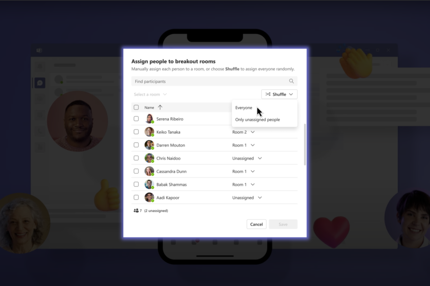Перетасовка участников в Breakout Rooms Teams