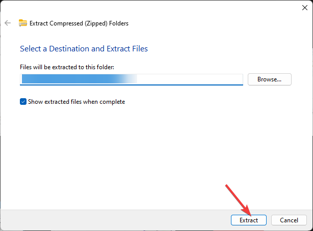Выбор папки извлечения архива