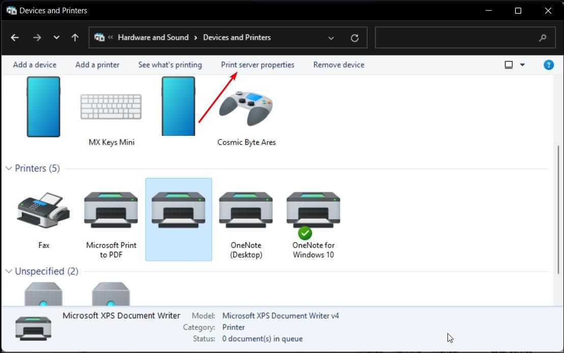 Print Server Properties Option in Windows 11 Control Panel