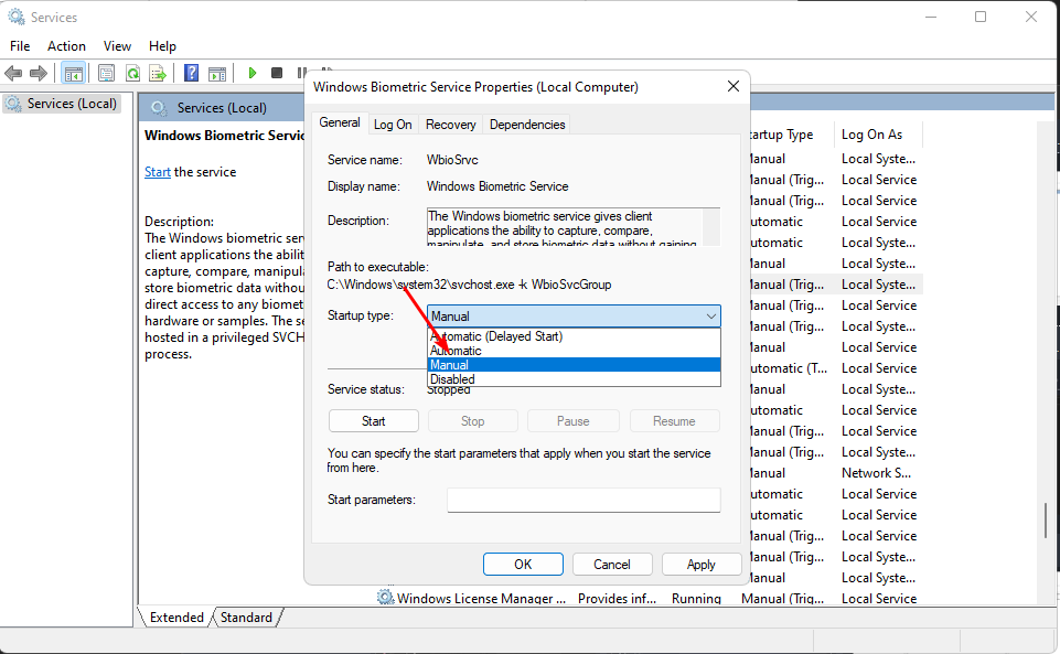 Настройка типа запуска службы на Автоматически