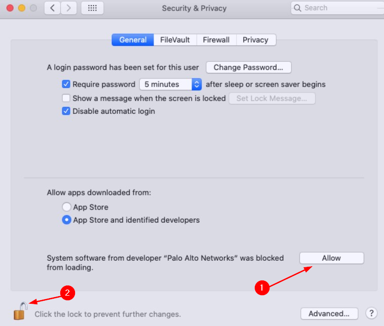 Диалог разрешения системного программного обеспечения Palo Alto Networks