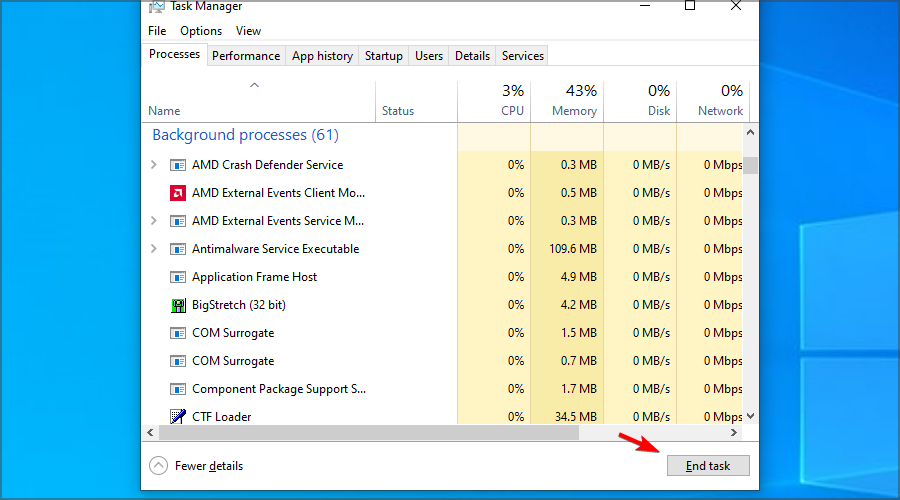 Диспетчер задач — фоновые процессы