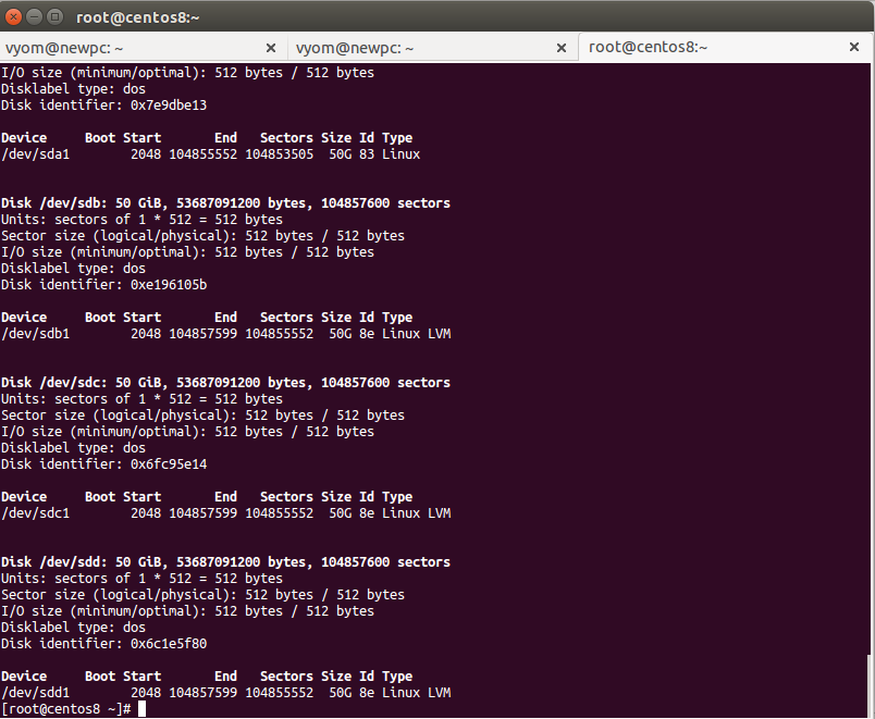 Вывод fdisk -l с новыми разделами