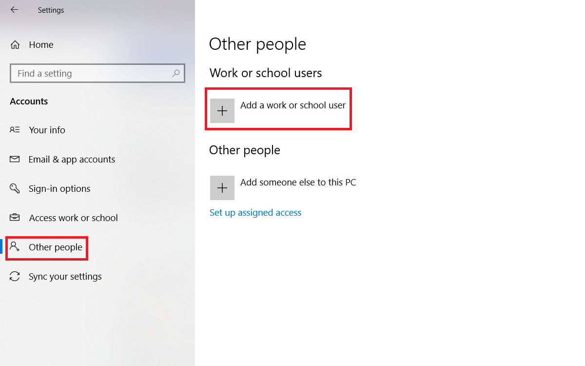 Добавление рабочей или школьной учётной записи в Windows 10