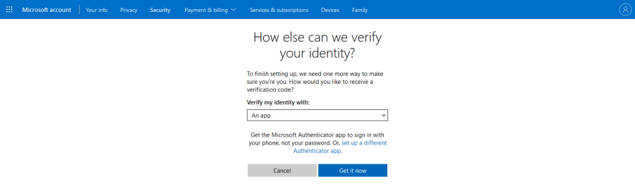 Skype 2SV click set up a different Authenticator app