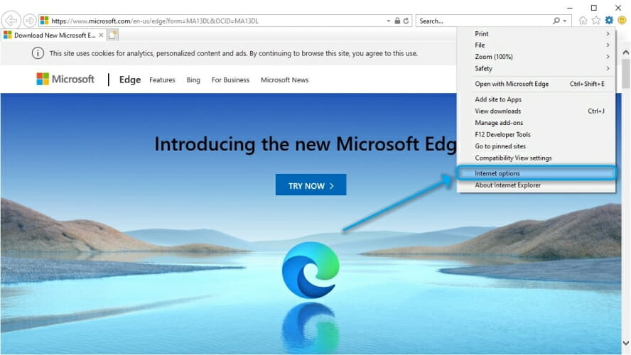 Запуск Internet Explorer на Windows 10