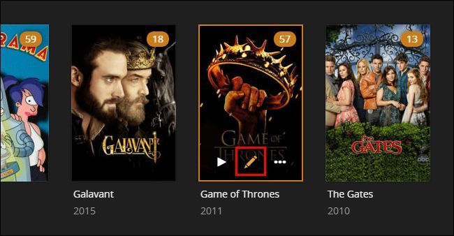 Редактирование записи в Plex: нажмите значок карандаша