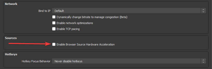 Отключение аппаратного ускорения Browser Source в OBS