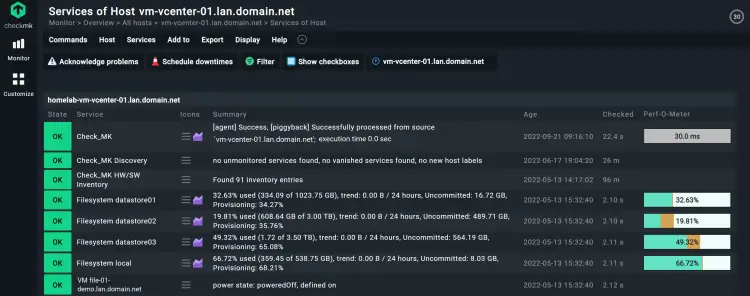 Вид хоста vCenter в Checkmk